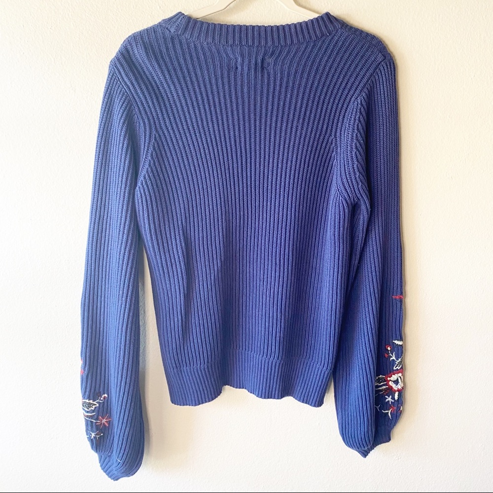 LUCKY BRAND Blue Floral Embroidered Sweater - Picture 6 of 8